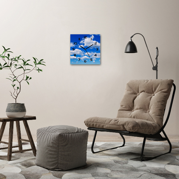 Vierkante glazen wandklok Wolken aan de hemel