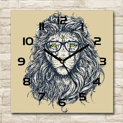 Vierkante glazen wandklok Hipster leeuw