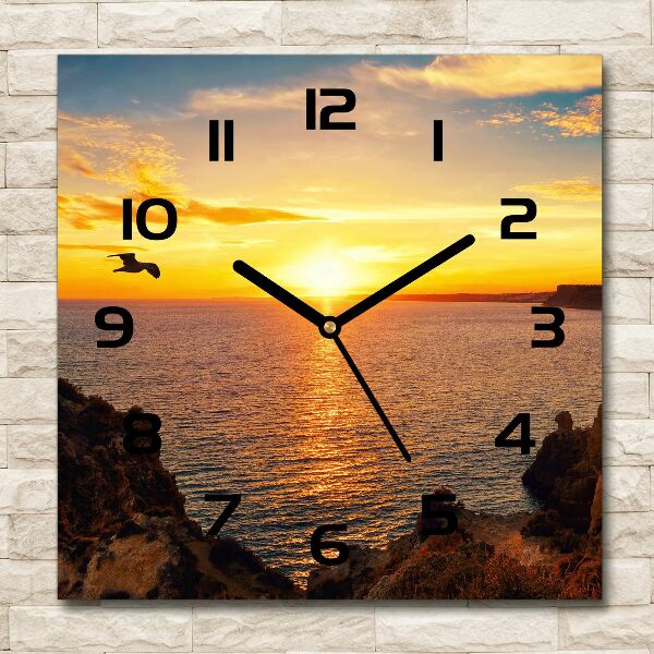 Vierkante glas klok Zonsondergang aan zee