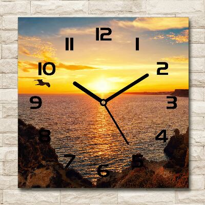 Vierkante glas klok Zonsondergang aan zee