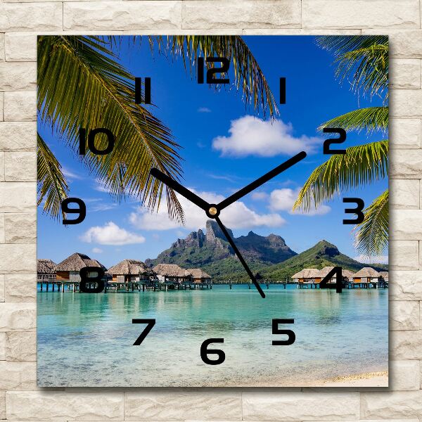 Vierkante glas klok Palmbomen in Bora Bora
