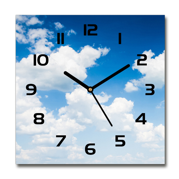 Vierkante glazen wandklok Wolken aan de hemel