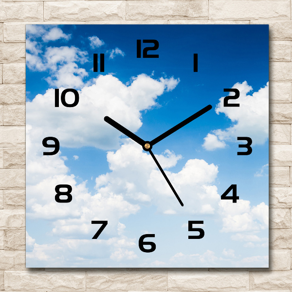 Vierkante glazen wandklok Wolken aan de hemel