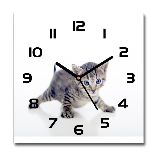 Vierkante glazen wandklok Kleine kat