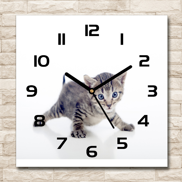Vierkante glazen wandklok Kleine kat