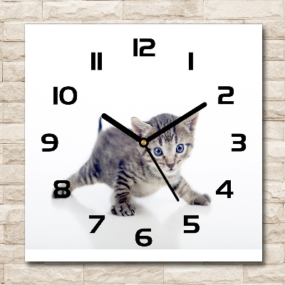 Vierkante glazen wandklok Kleine kat
