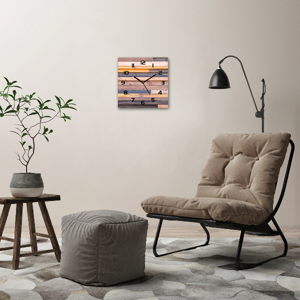 Vierkante glazen wandklok Houten muur