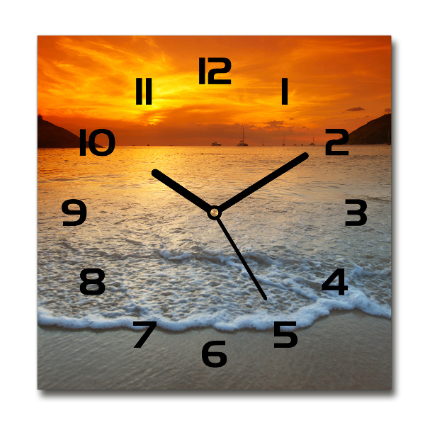 Vierkante glazen wandklok Zonsondergang aan zee