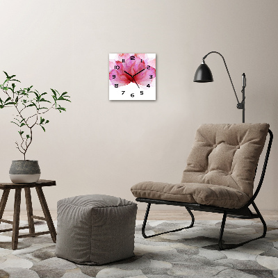 Vierkante glazen klok Roze bloem