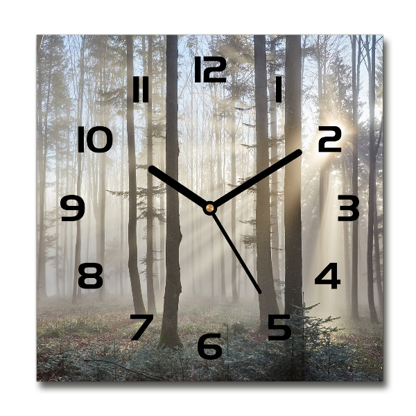 Vierkante glazen wandklok Mist in het bos