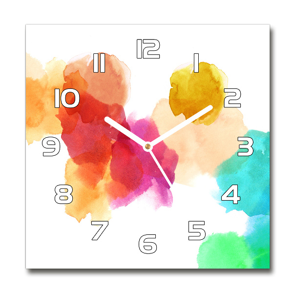 Vierkante glazen wandklok Kleurrijke vlekken