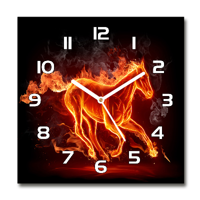 Zegar szklany kwadratowy Koń w płomieniach