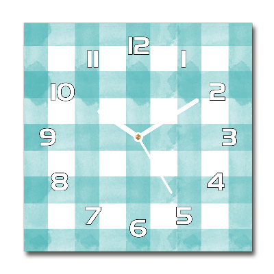 Zegar szklany kwadratowy Niebieska krata