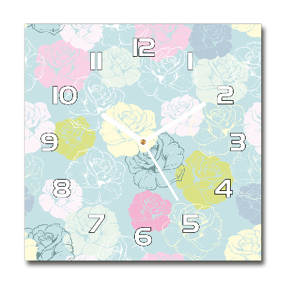 Vierkante glazen wandklok Rozen