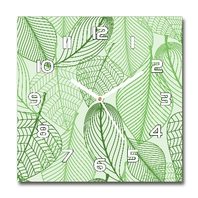 Vierkante glazen wandklok Bladerenpatroon