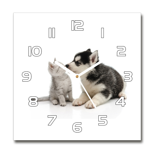 Vierkante glas klok Hond en kat