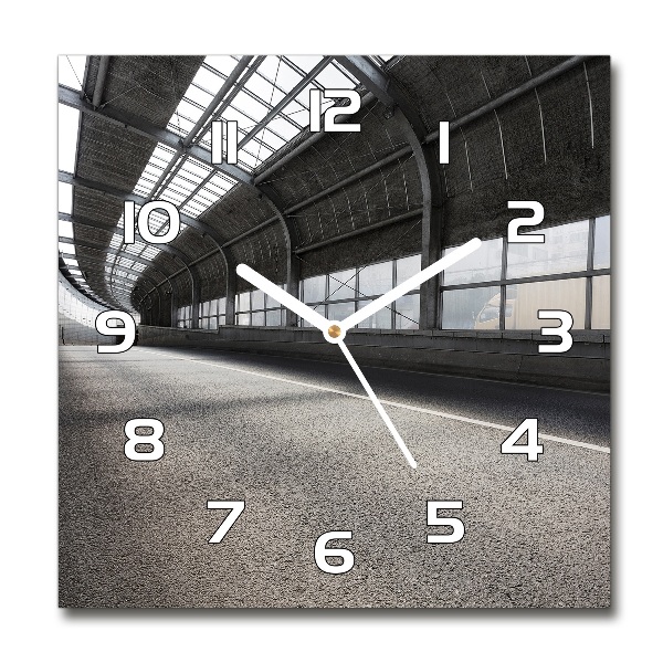 Vierkante glazen wandklok Weg in de tunnel