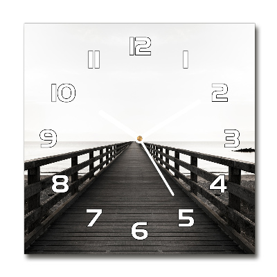 Zegar szklany kwadratowy Drewniane molo