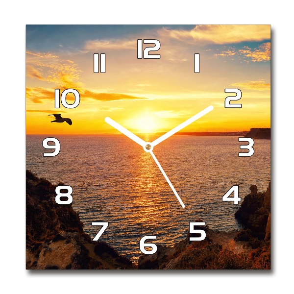 Vierkante glas klok Zonsondergang aan zee