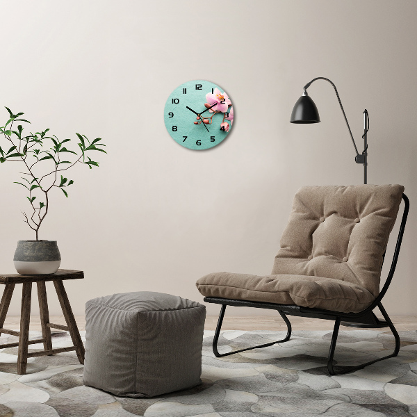 Ronde glazen wandklok Orchidee