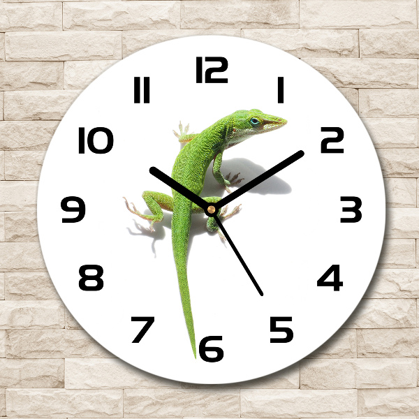 Ronde glazen klok Groene hagedis