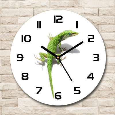 Ronde glazen klok Groene hagedis