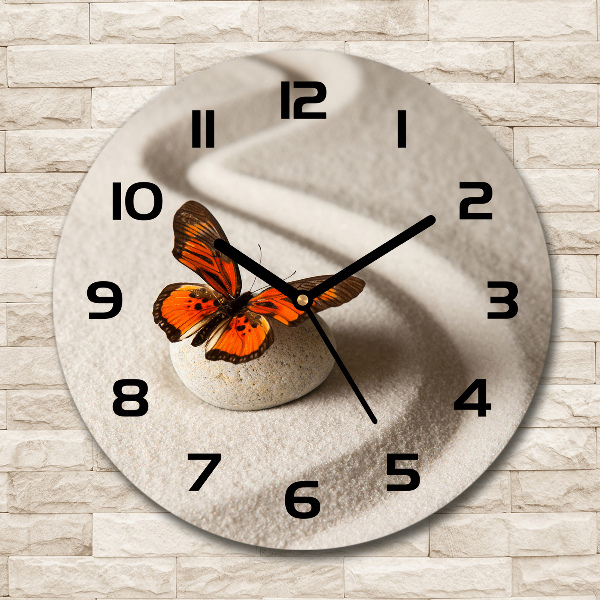 Ronde glazen klok Zensteen en vlinder