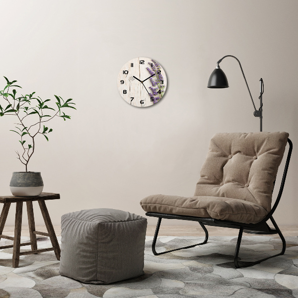 Zegar szklany okrągły Lawenda na drewnie