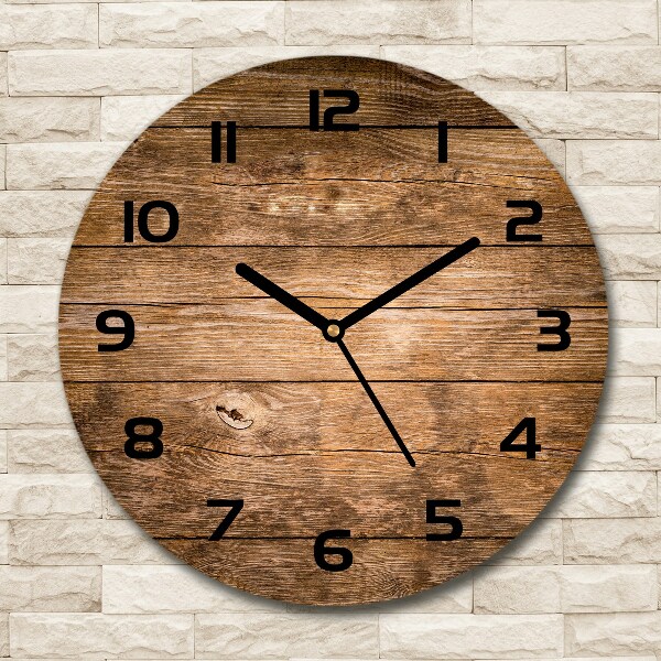 Ronde glazen wandklok Houten achtergrond