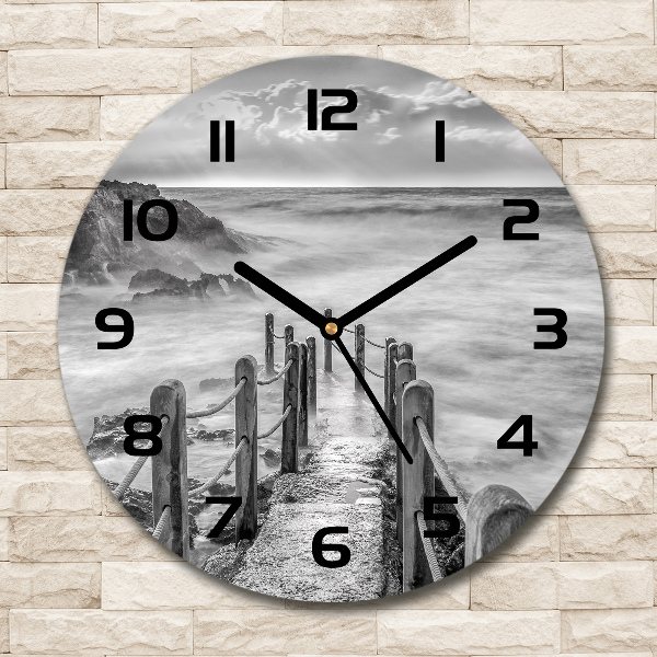 Ronde glazen wandklok Pad langs de zee