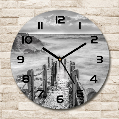 Ronde glazen wandklok Pad langs de zee