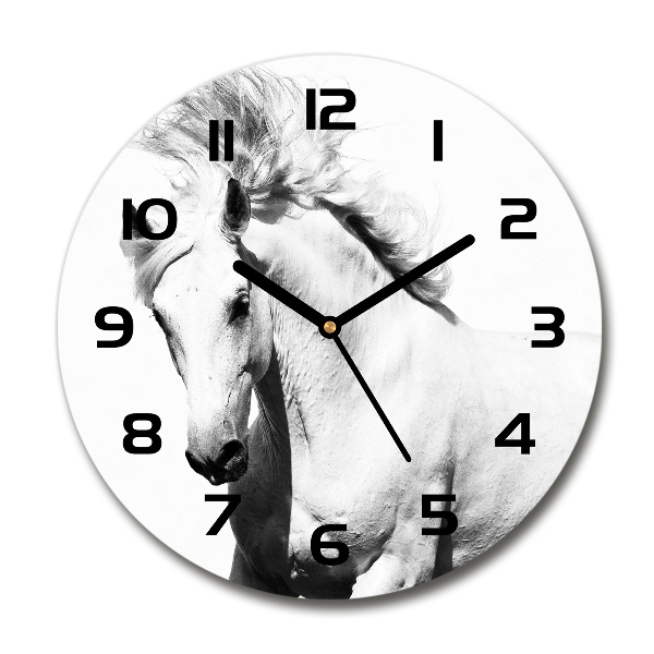 Ronde glazen wandklok Wit paard