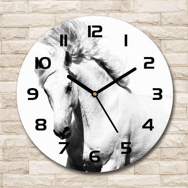 Ronde glazen wandklok Wit paard