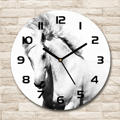Ronde glazen wandklok Wit paard