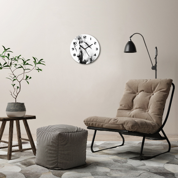 Ronde glazen wandklok Wit paard