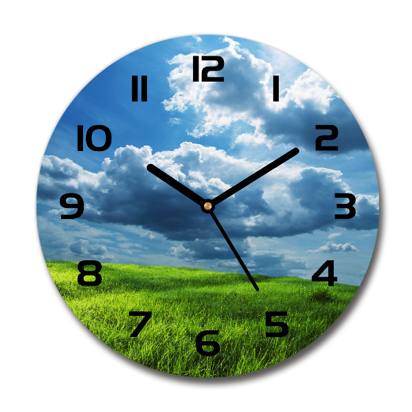 Ronde glas klok Wolken boven het veld