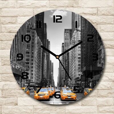 Ronde glazen wandklok New Yorkse taxi's