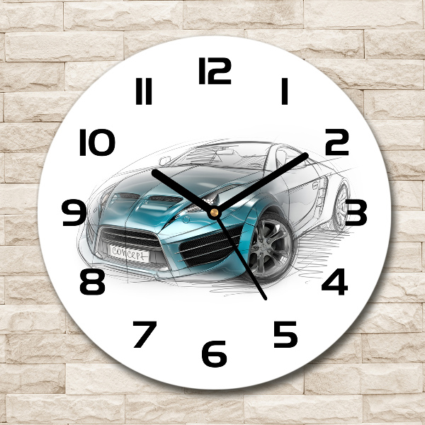 Ronde glas klok Schets van een auto