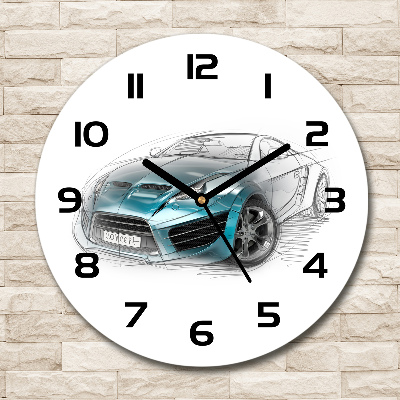 Ronde glas klok Schets van een auto