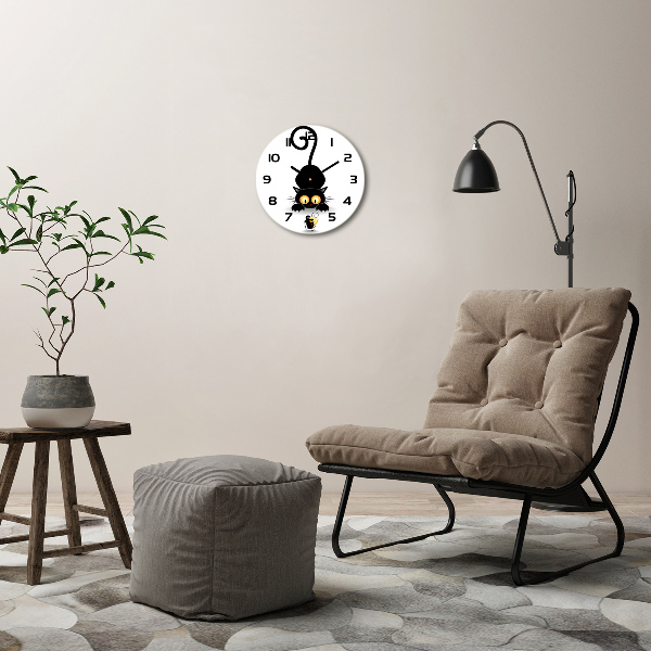Ronde glazen wandklok Kat en muis