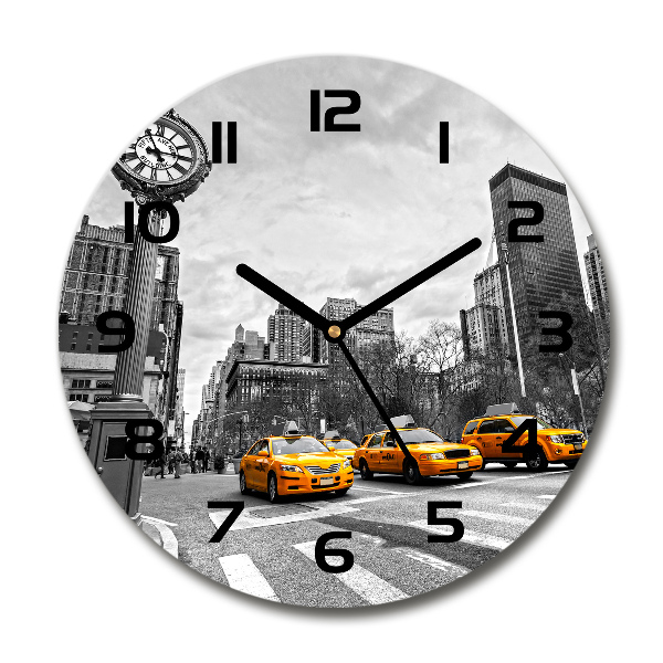 Ronde glazen wandklok New Yorkse taxi's