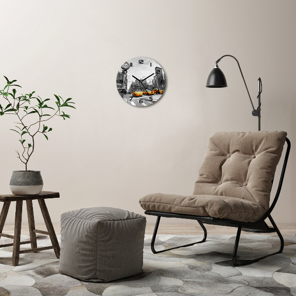 Ronde glazen wandklok New Yorkse taxi's