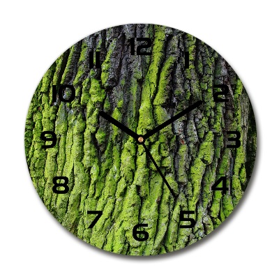 Ronde glazen wandklok Boomschors