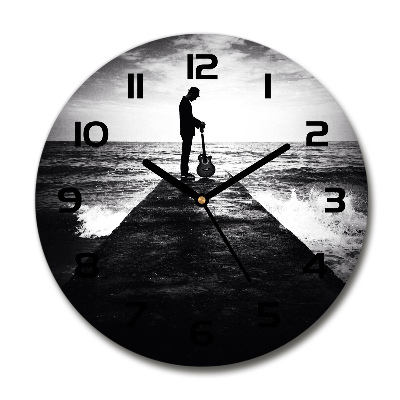 Ronde glas klok Gitarist op de pier