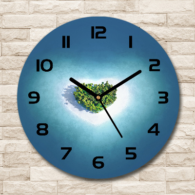 Zegar szklany okrągły Wyspa kształt serca