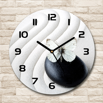Ronde glas klok Zensteen en vlinder