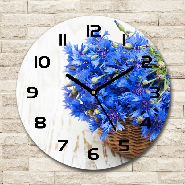 Ronde glas klok Korenbloemen in een mand