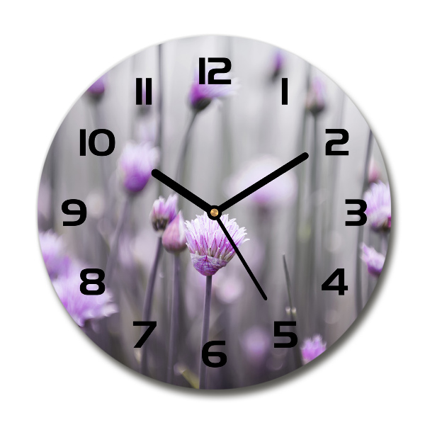 Ronde glazen wandklok Bieslookbloemen