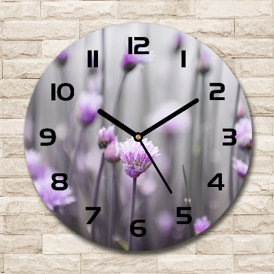 Ronde glazen wandklok Bieslookbloemen