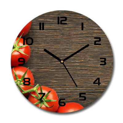 Ronde glazen klok Tomaten op hout